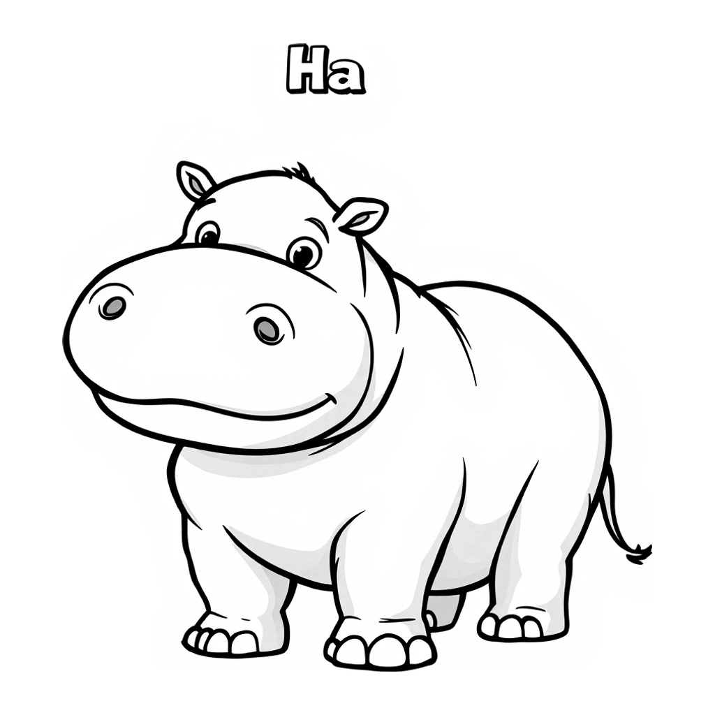 Desenho de hipopótamo infantil para colorir na atividade da letra H