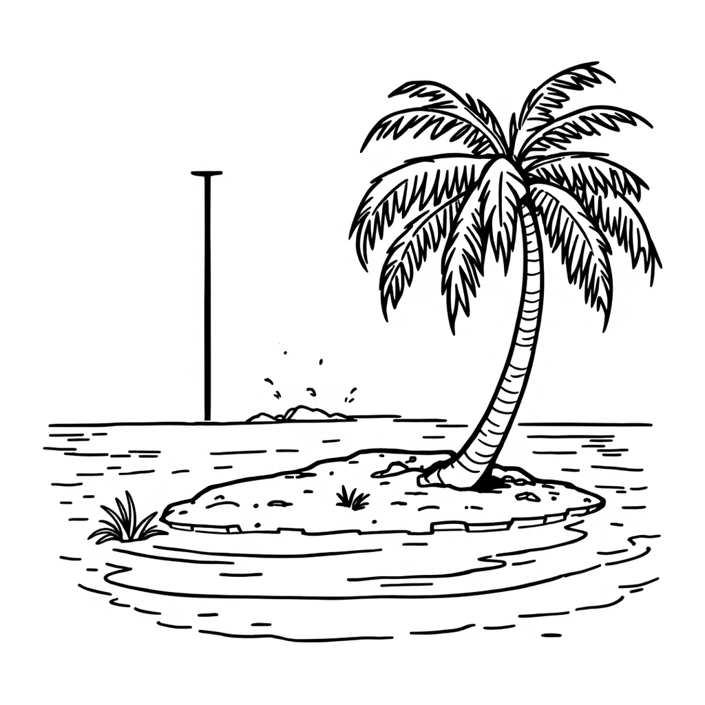 Desenho de ilha tropical infantil para colorir na atividade da letra I