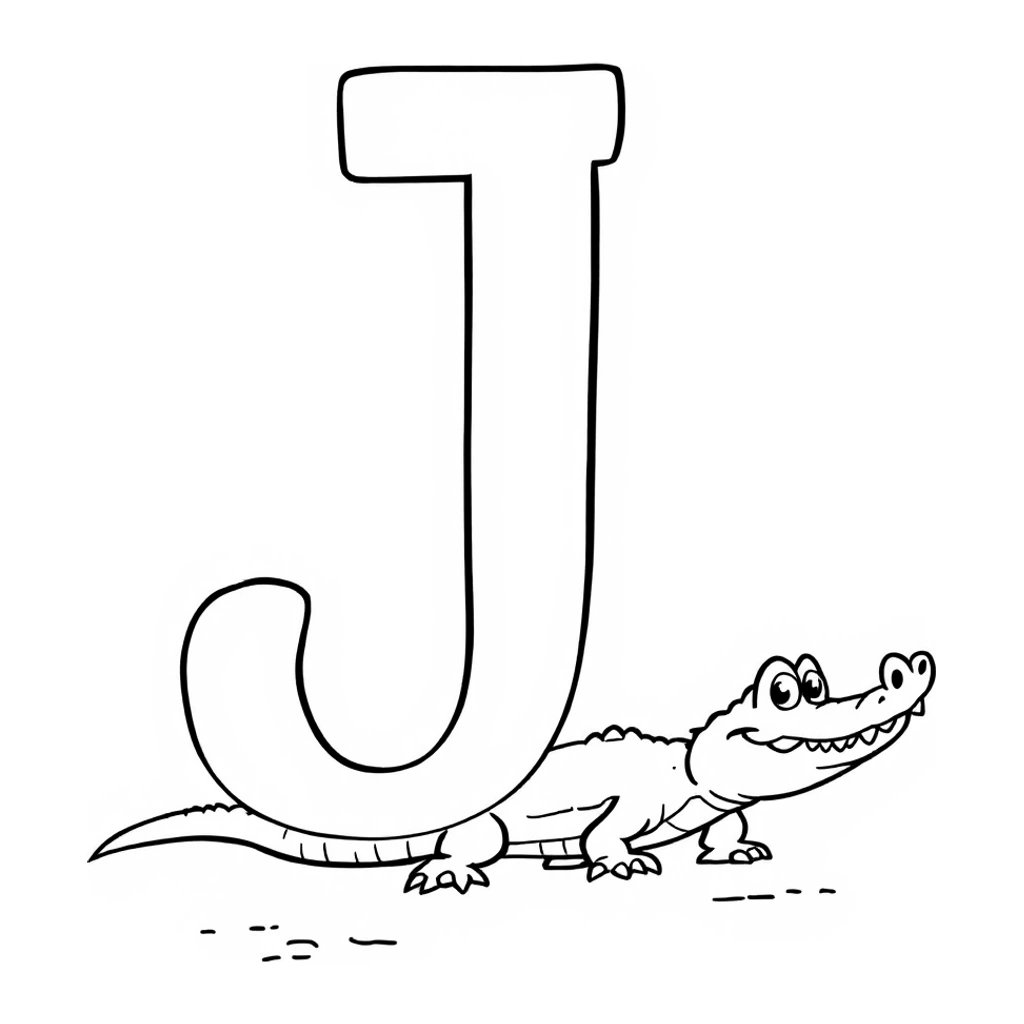Desenho de jacaré infantil para colorir na atividade da letra J