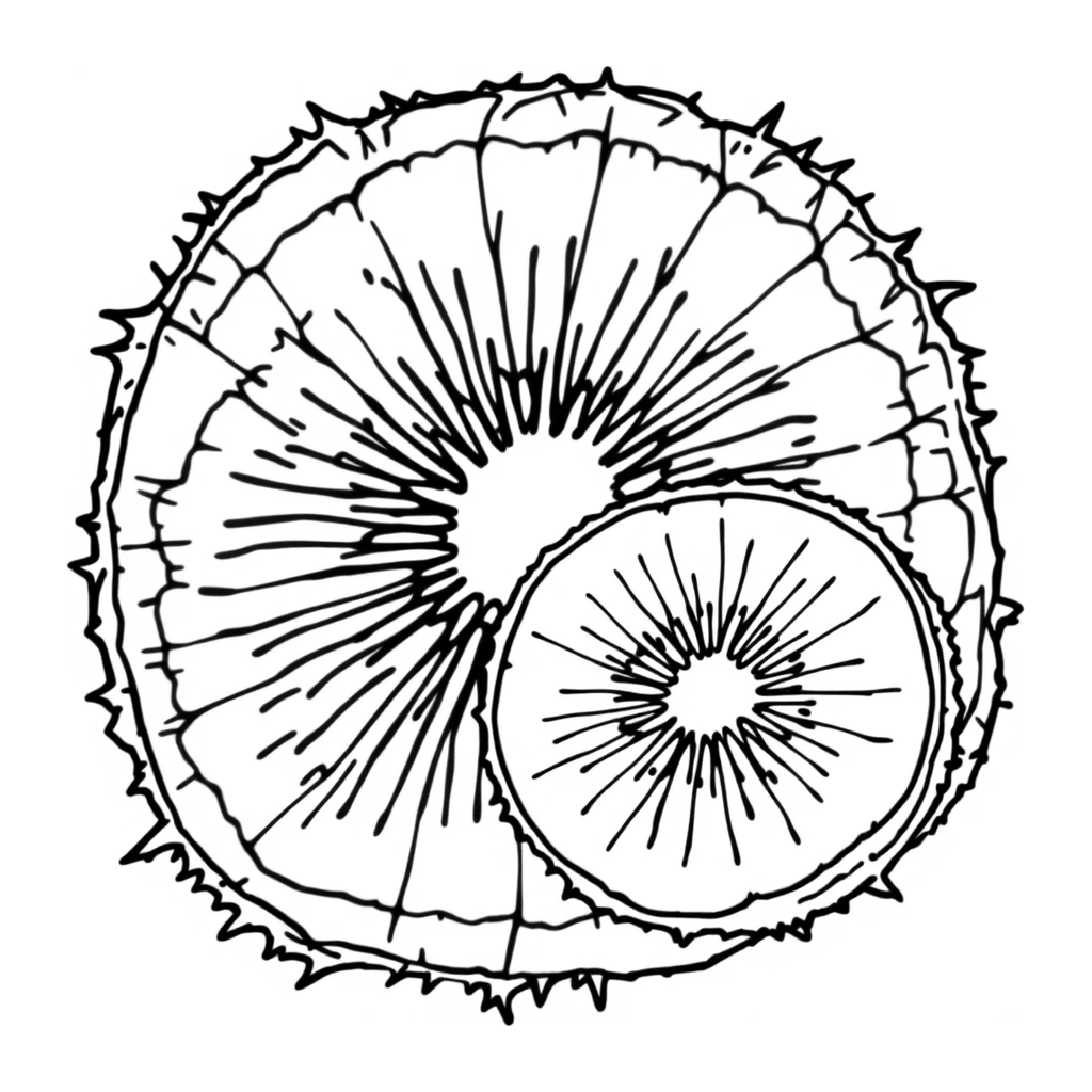 Desenho de kiwi inteiro e cortado para colorir na atividade da letra K