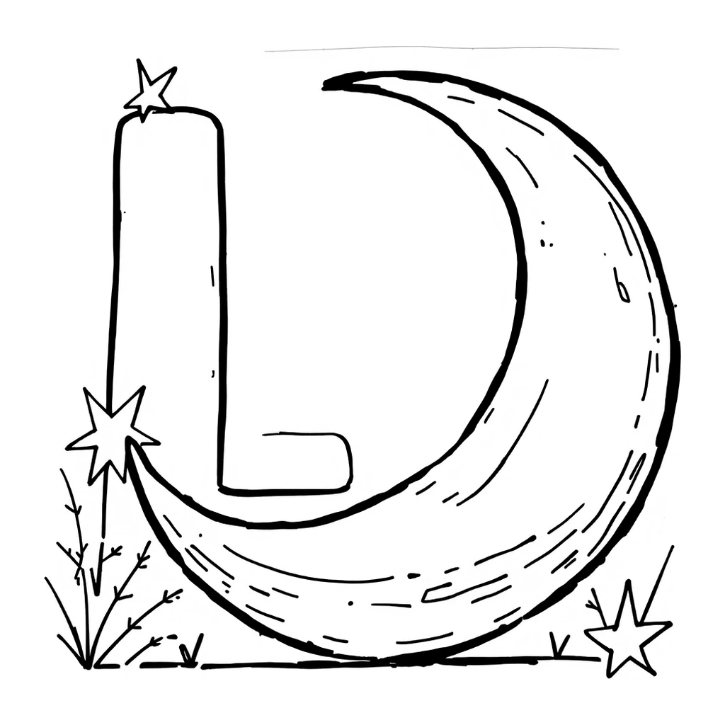 Desenho de lua crescente com estrelas para colorir na atividade da letra L