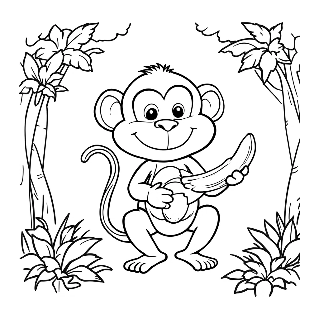 Desenho de macaco infantil para colorir na atividade da letra M