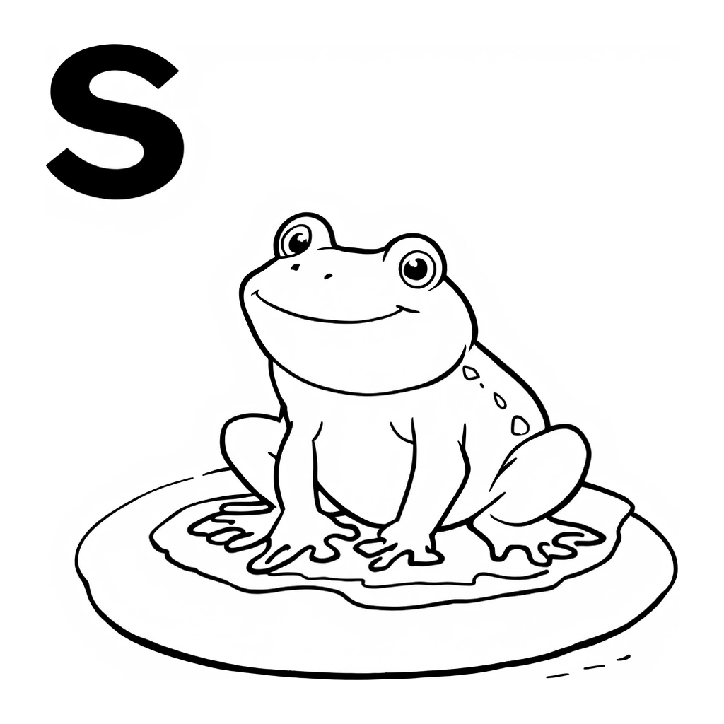 Desenho de sapo infantil em vitória-régia para colorir na atividade da letra S
