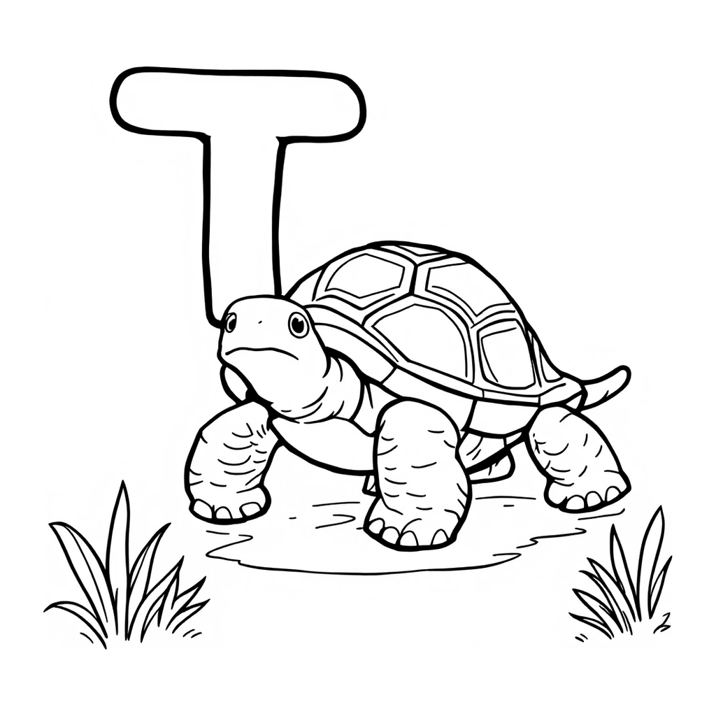 Desenho de tartaruga infantil para colorir na atividade da letra T
