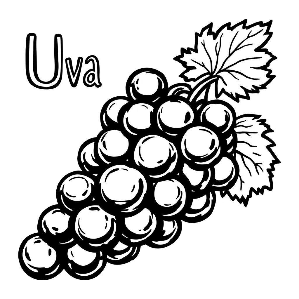 Desenho de cacho de uvas para colorir na atividade da letra U
