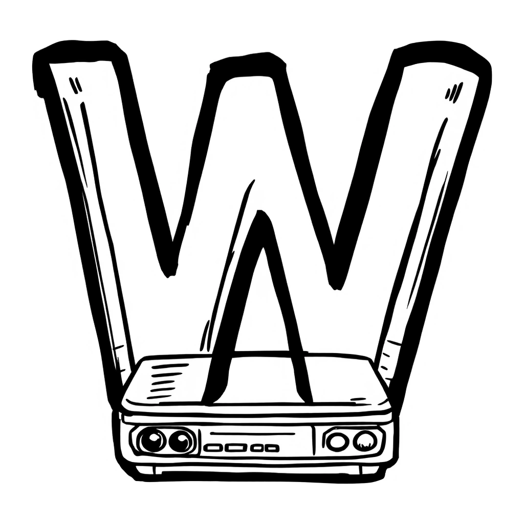 Desenho de roteador com símbolo de Wi-Fi para colorir na atividade da letra W