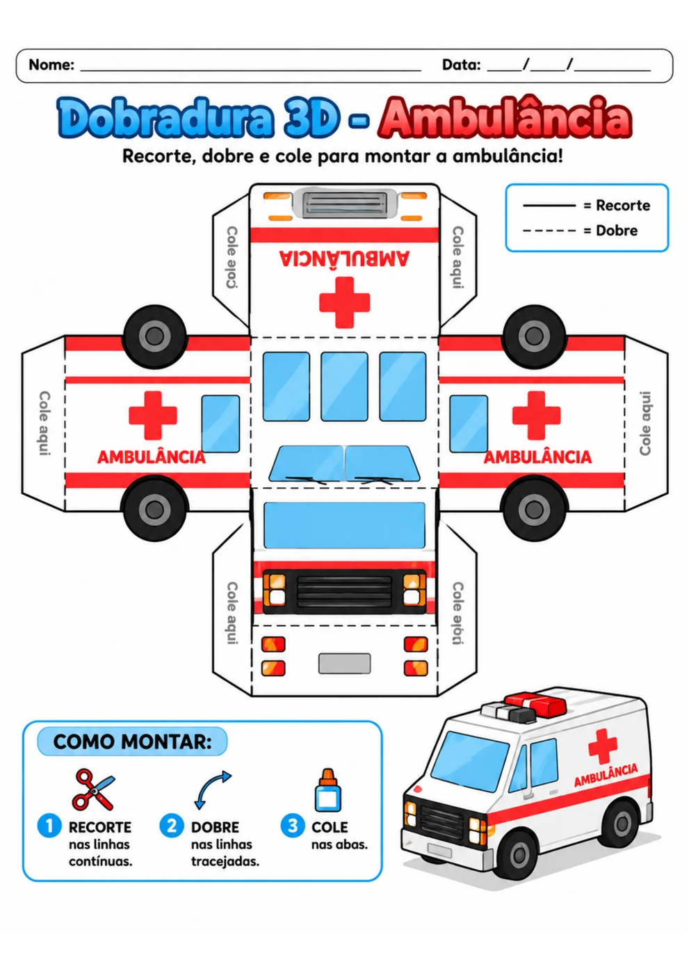 Ambulância 3D para imprimir, recortar e montar