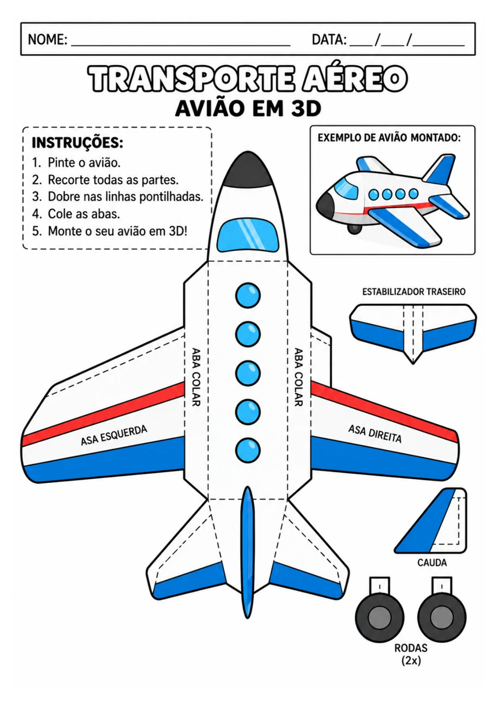 Avião 3D para imprimir, recortar e montar