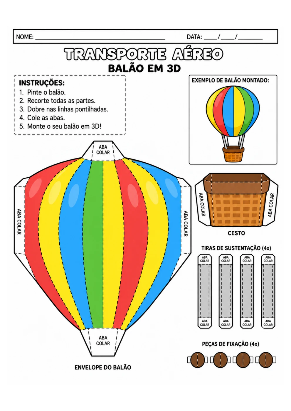 Balão 3D para imprimir, recortar e montar