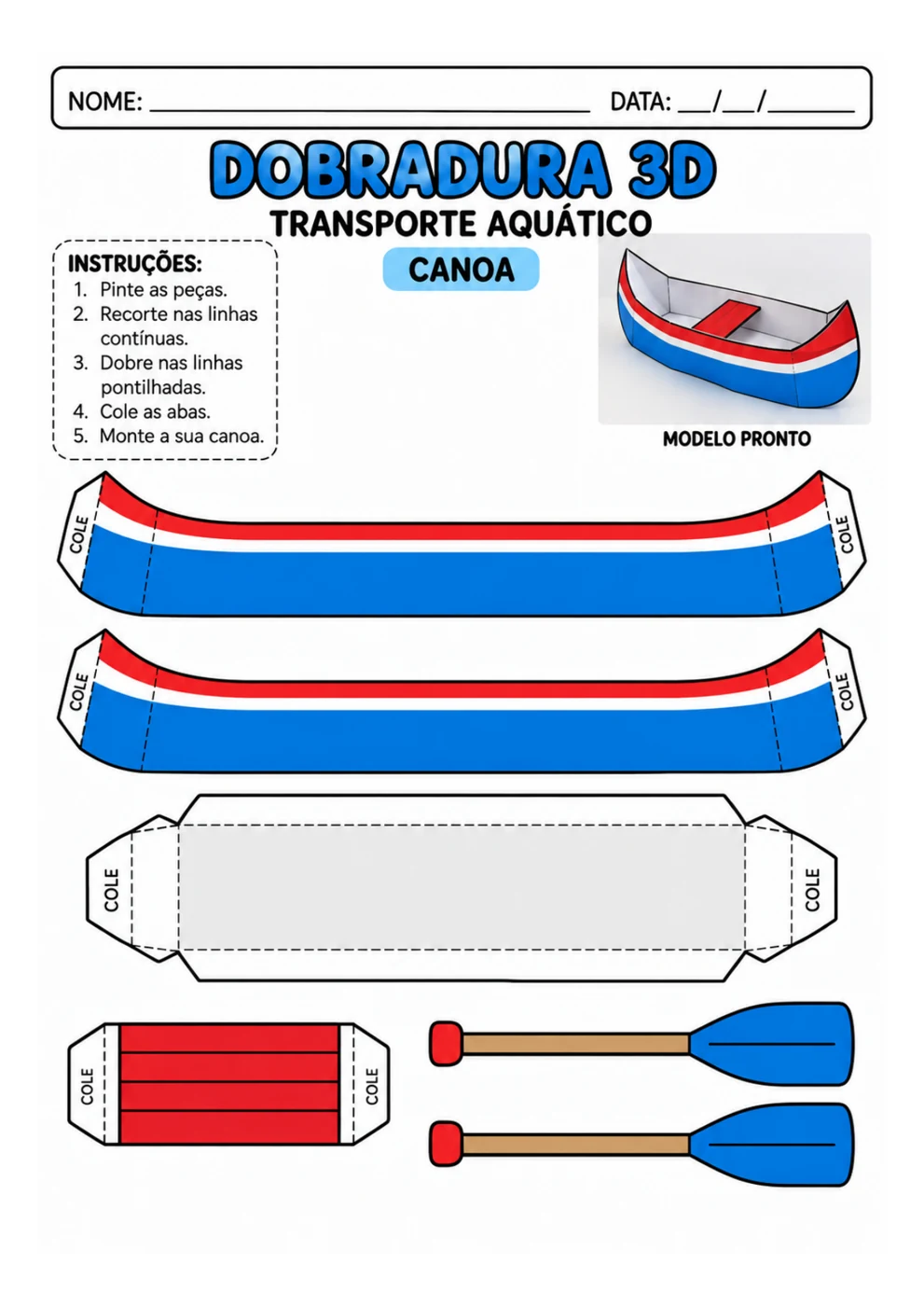 Canoa 3D para imprimir, recortar e montar