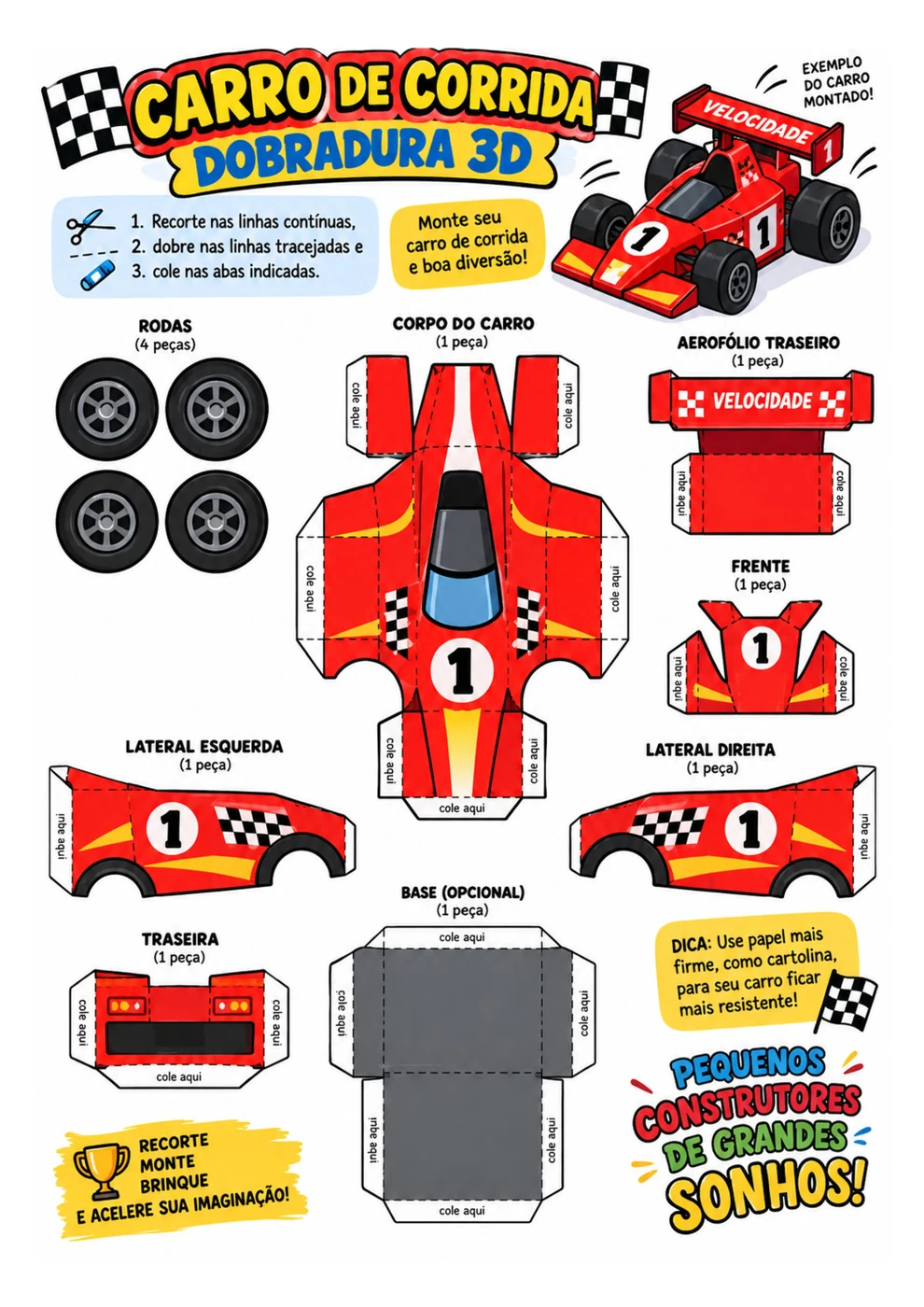 Carro de Corrida 3D para imprimir, recortar e montar