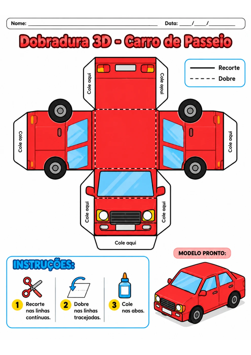 Carro de Passeio 3D para imprimir, recortar e montar