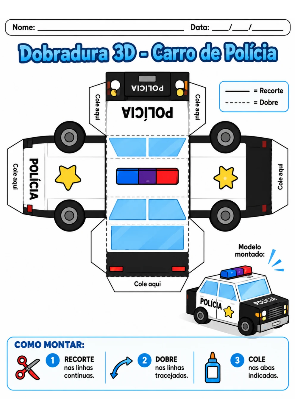Carro de Polícia 3D para imprimir, recortar e montar