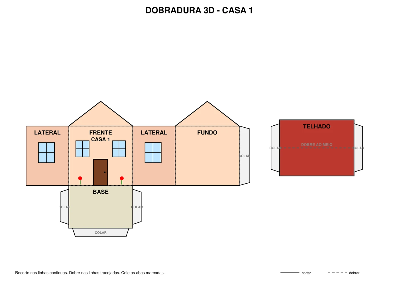 Casa 3D – Modelo 1 para imprimir, recortar e montar