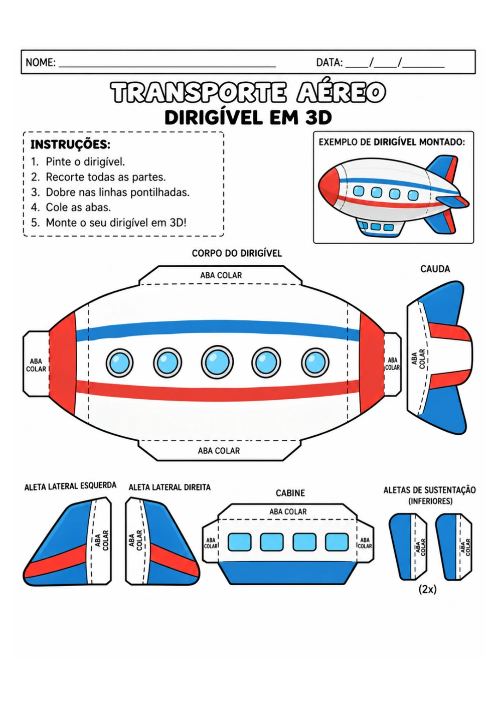 Dirigível 3D para imprimir, recortar e montar