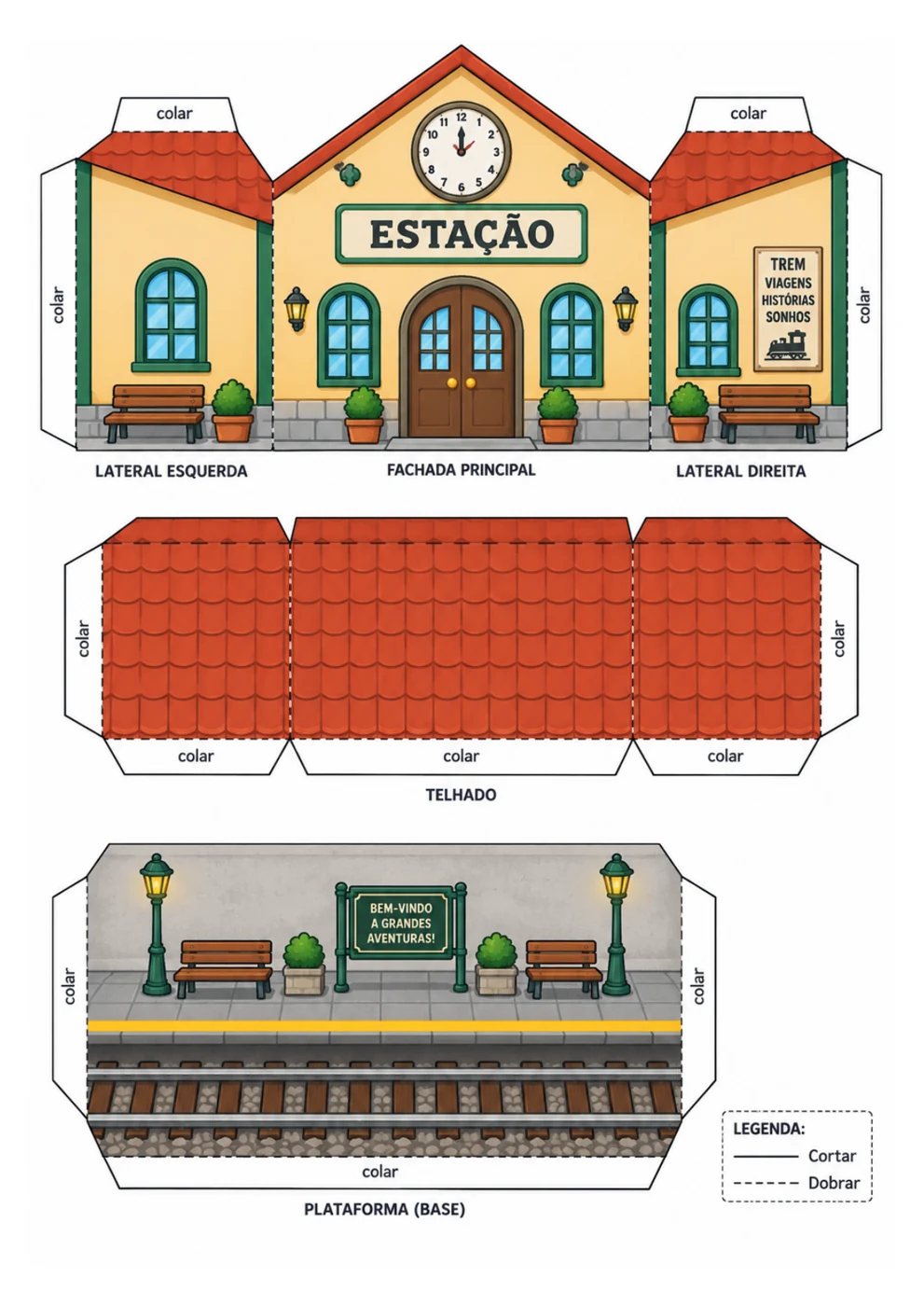 Estação de Trem 3D para imprimir, recortar e montar