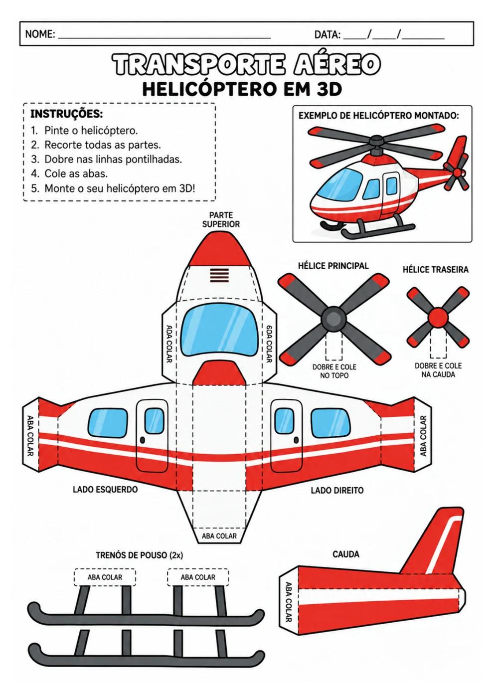 Helicóptero 3D para imprimir, recortar e montar