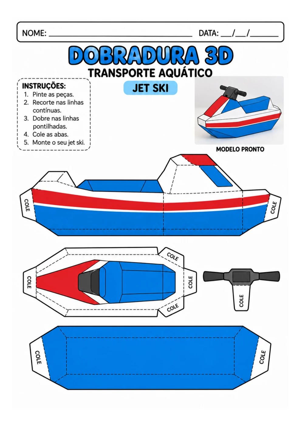 Jet Ski 3D para imprimir, recortar e montar