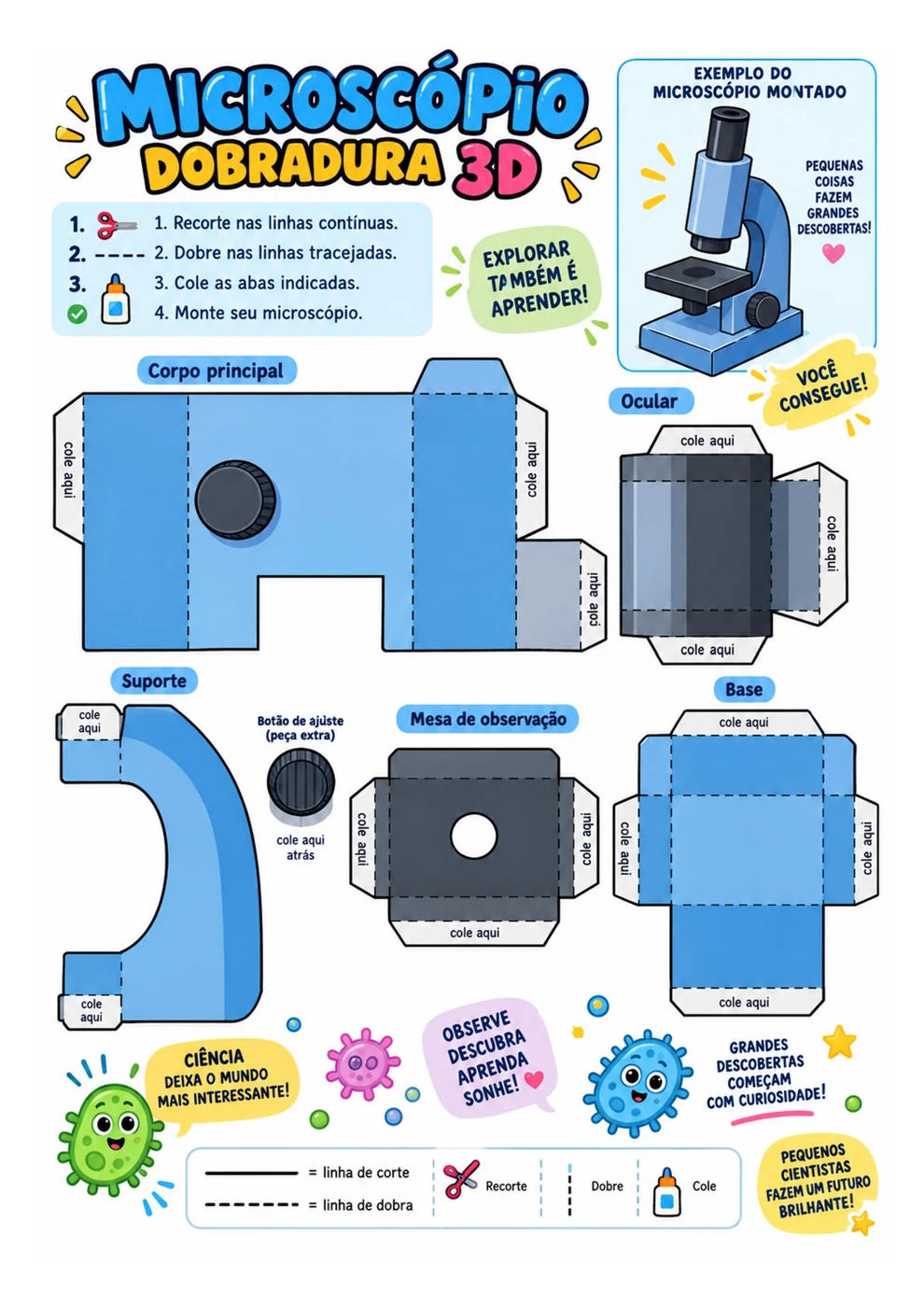 Microscópio 3D para imprimir, recortar e montar