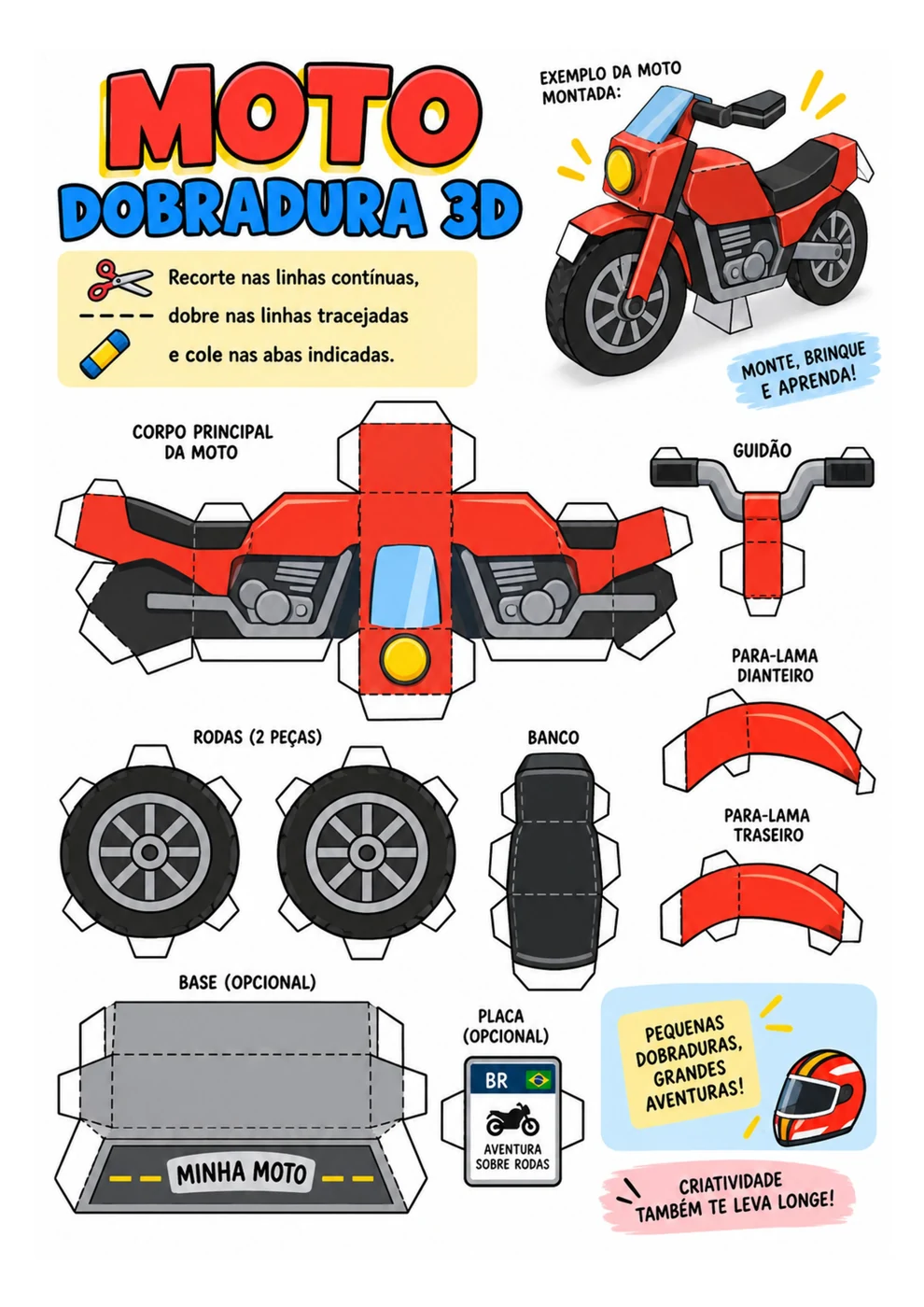 Moto 3D para imprimir, recortar e montar