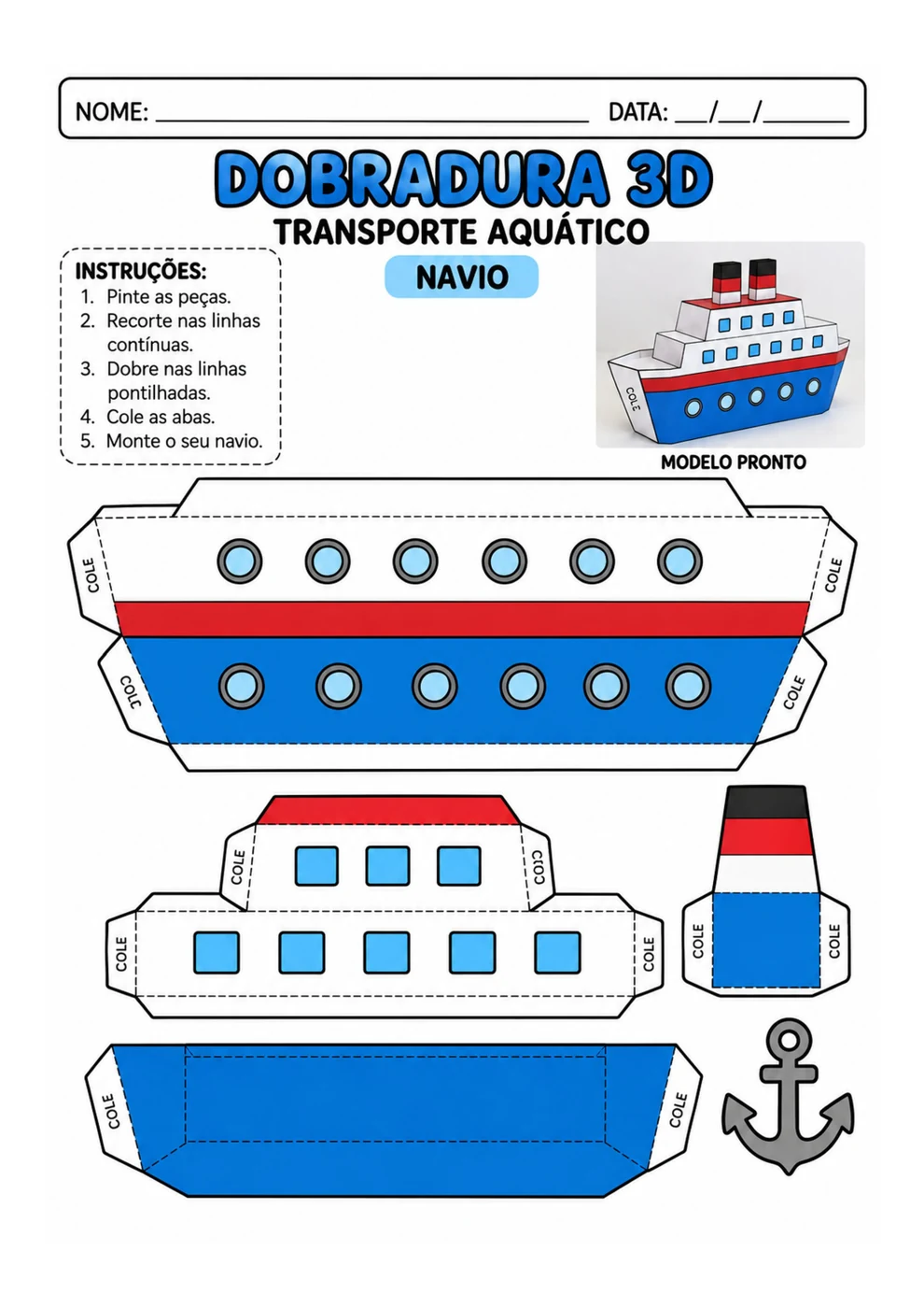 Navio 3D para imprimir, recortar e montar