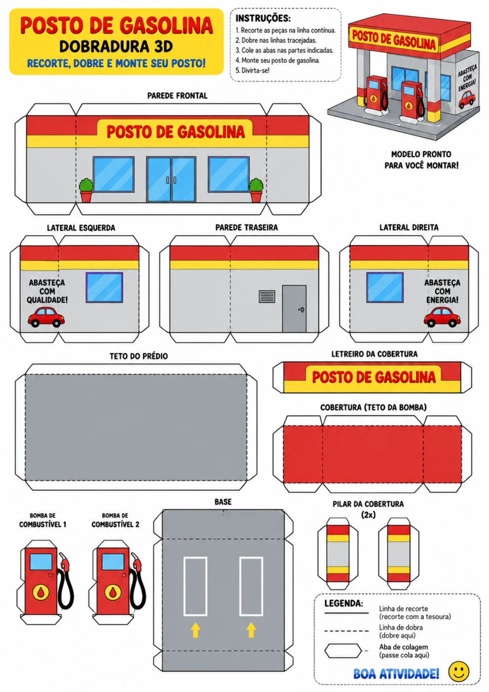 Posto de Gasolina 3D para imprimir, recortar e montar