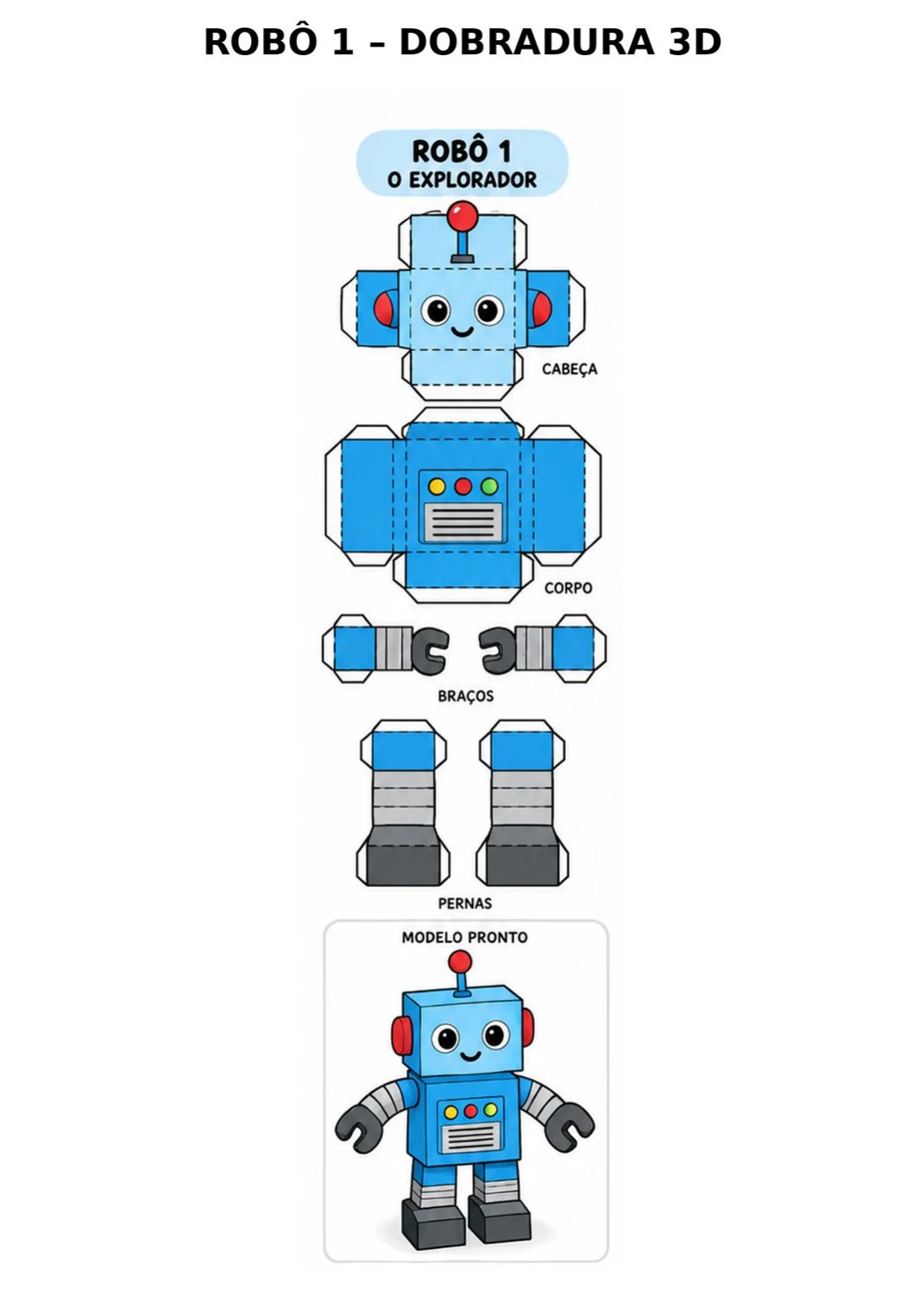 Robô 3D – Modelo 1 para imprimir, recortar e montar
