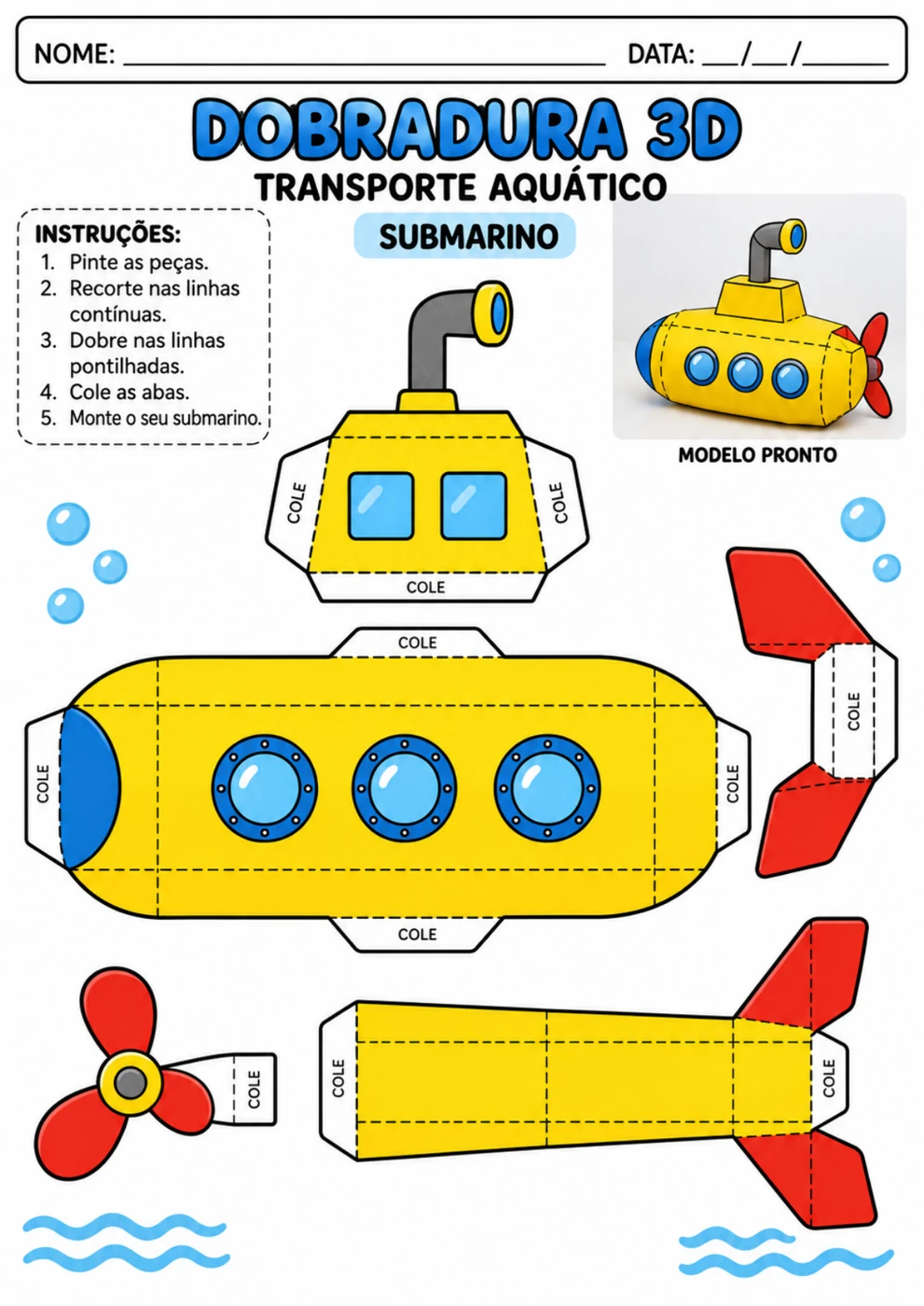 Submarino 3D para imprimir, recortar e montar