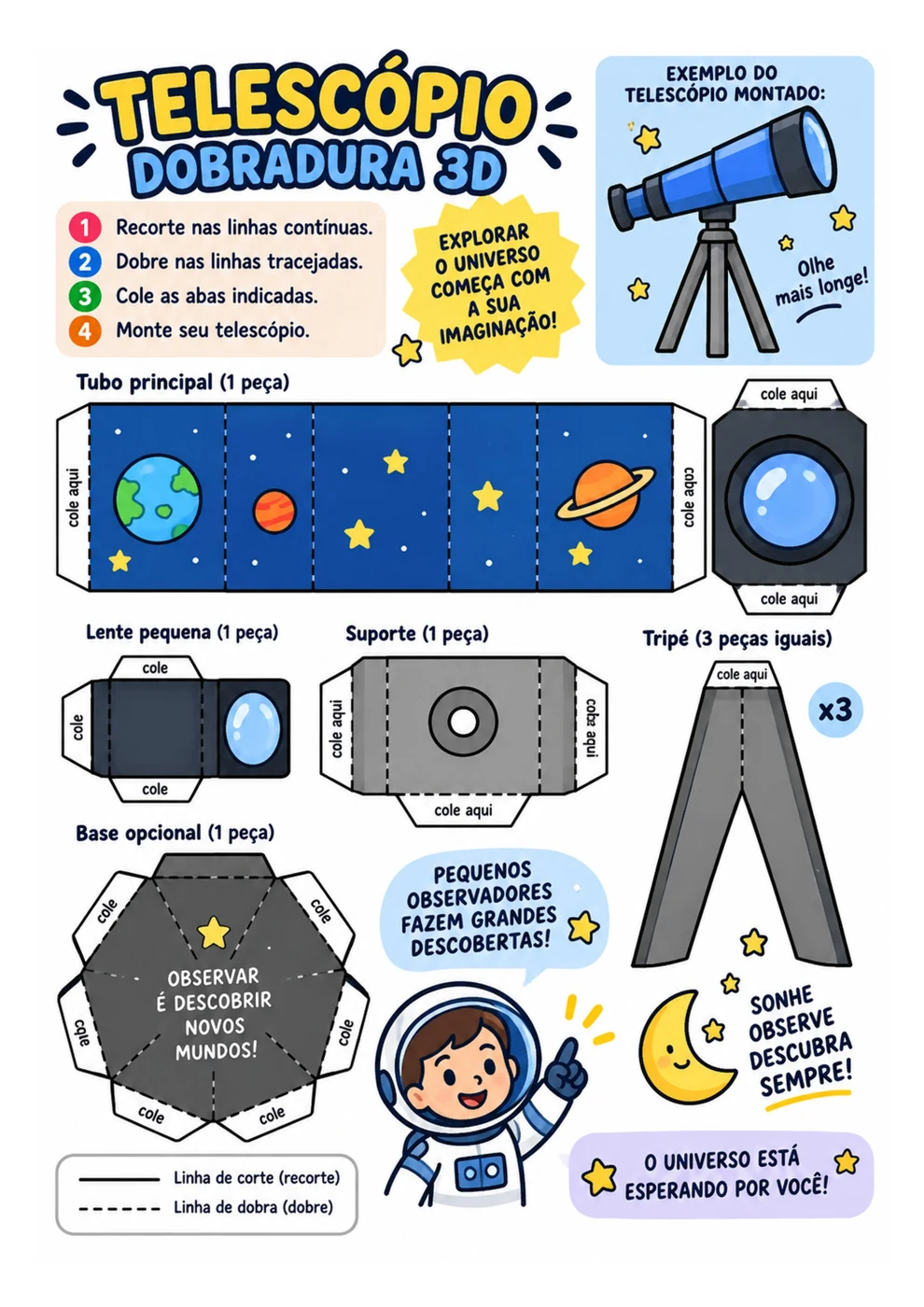 Telescópio 3D para imprimir, recortar e montar