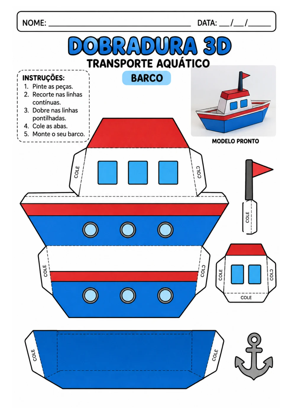 Transporte Aquático 3D para imprimir, recortar e montar