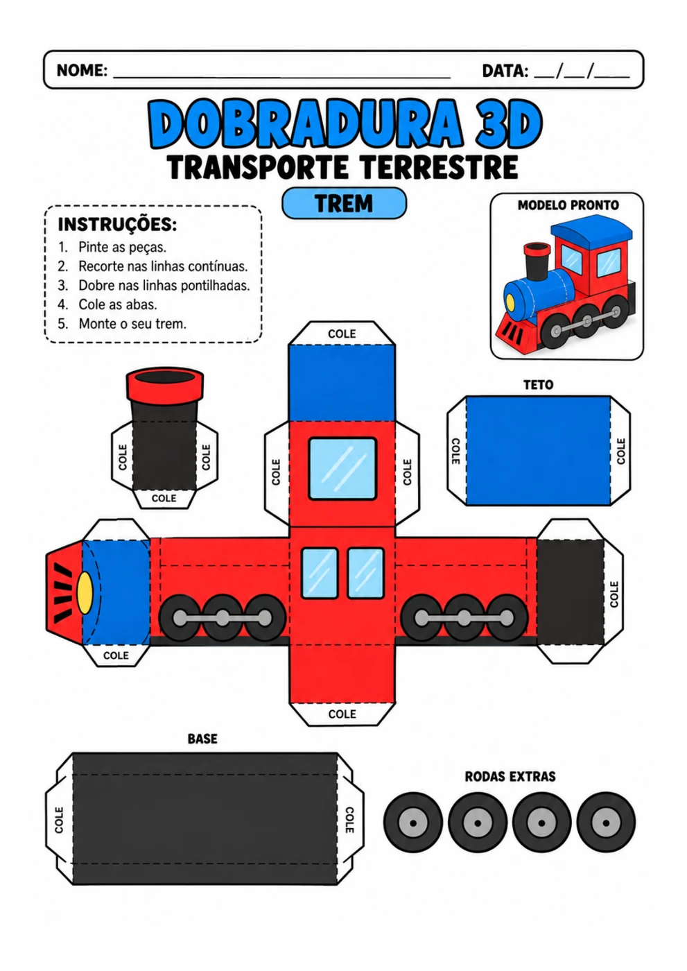 Trem 3D para imprimir, recortar e montar