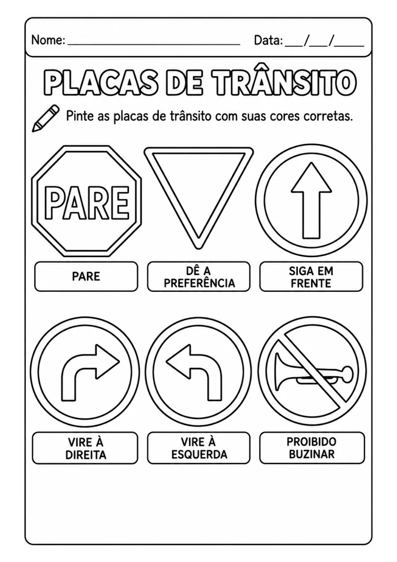 Placas de Trânsito para Colorir