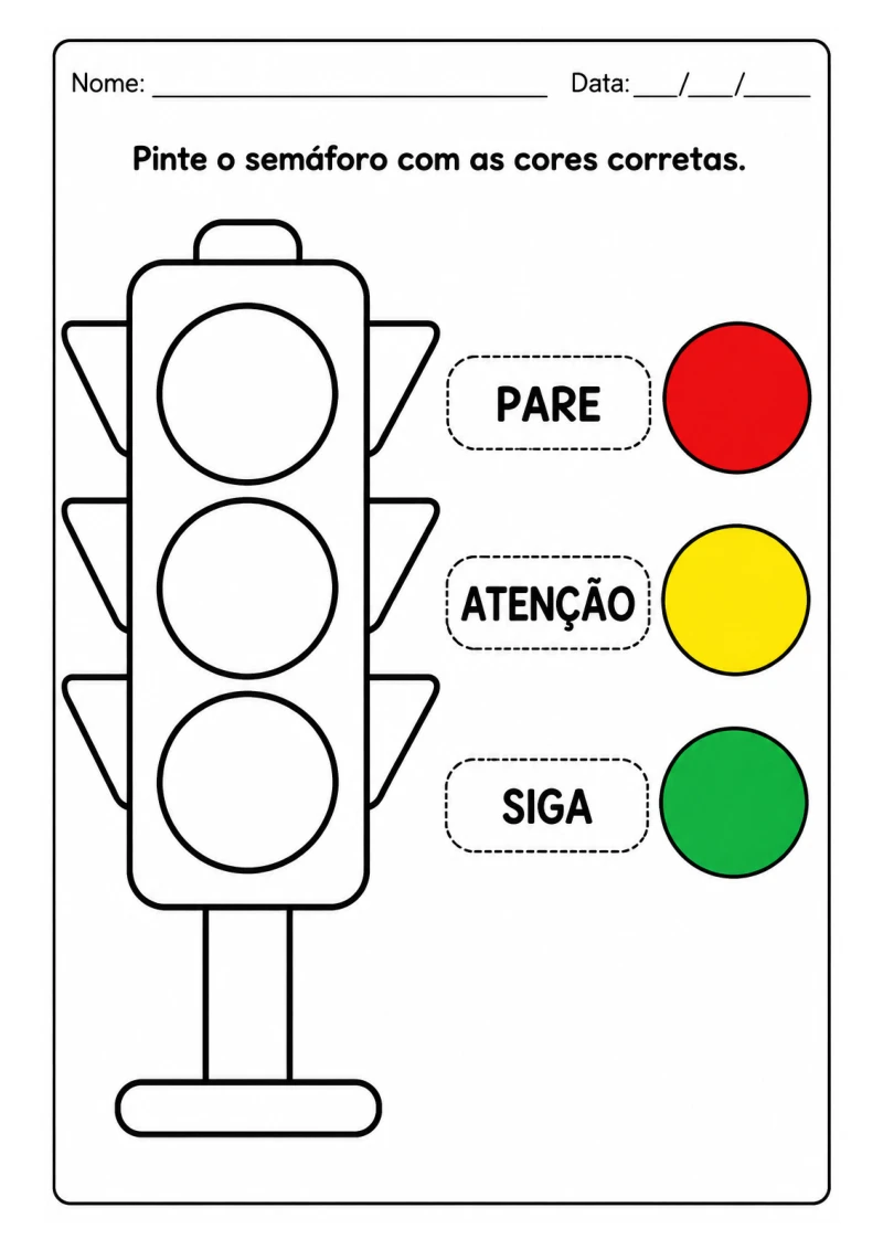 Semáforo — Pinte as Cores Corretas