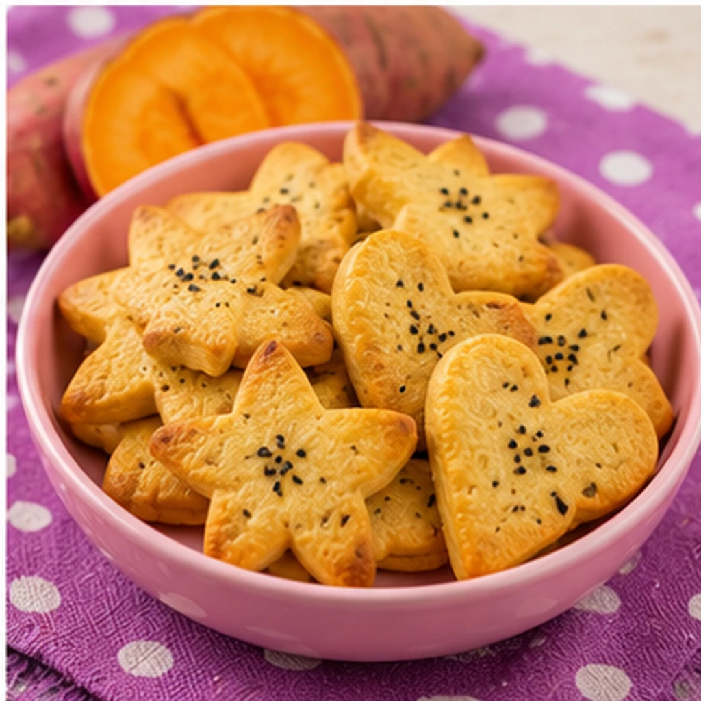 Biscoitinhos de batata-doce e aveia em prato infantil