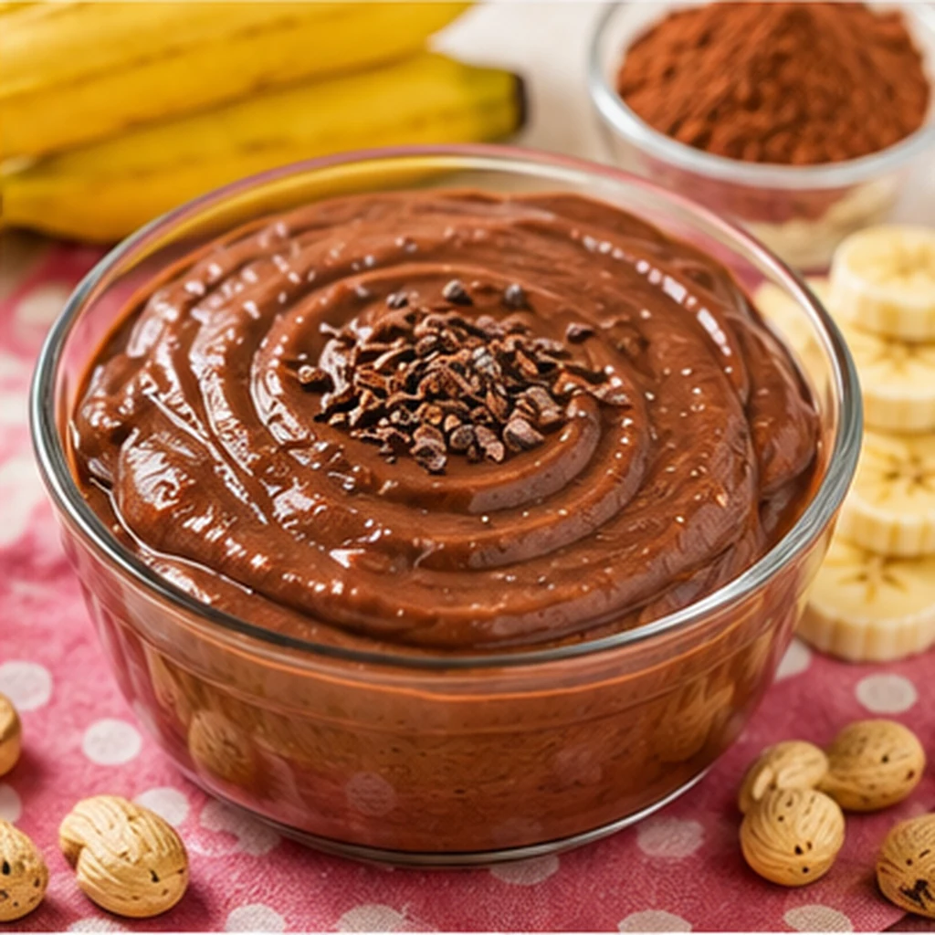 Brigadeiro cremoso de banana e cacau servido em potinho