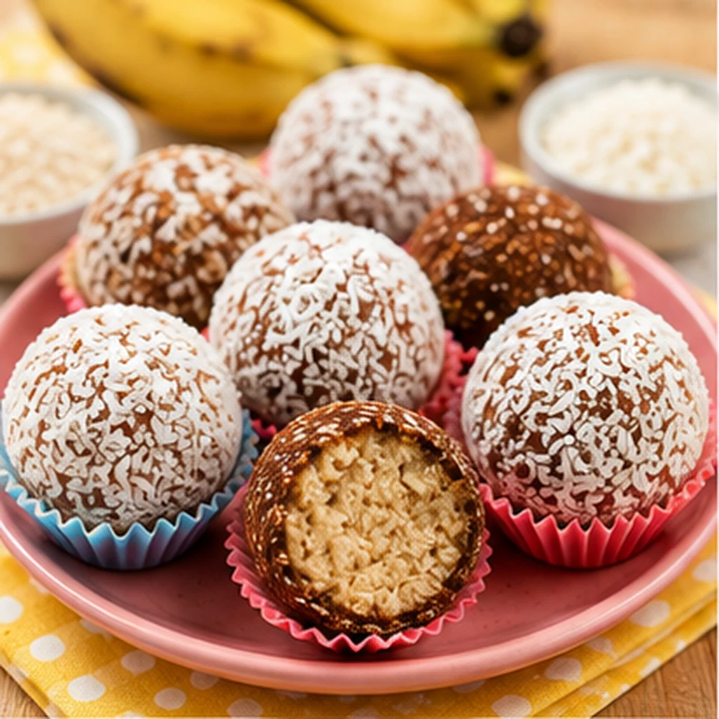 Trufas de banana com coco servidas em forminhas coloridas